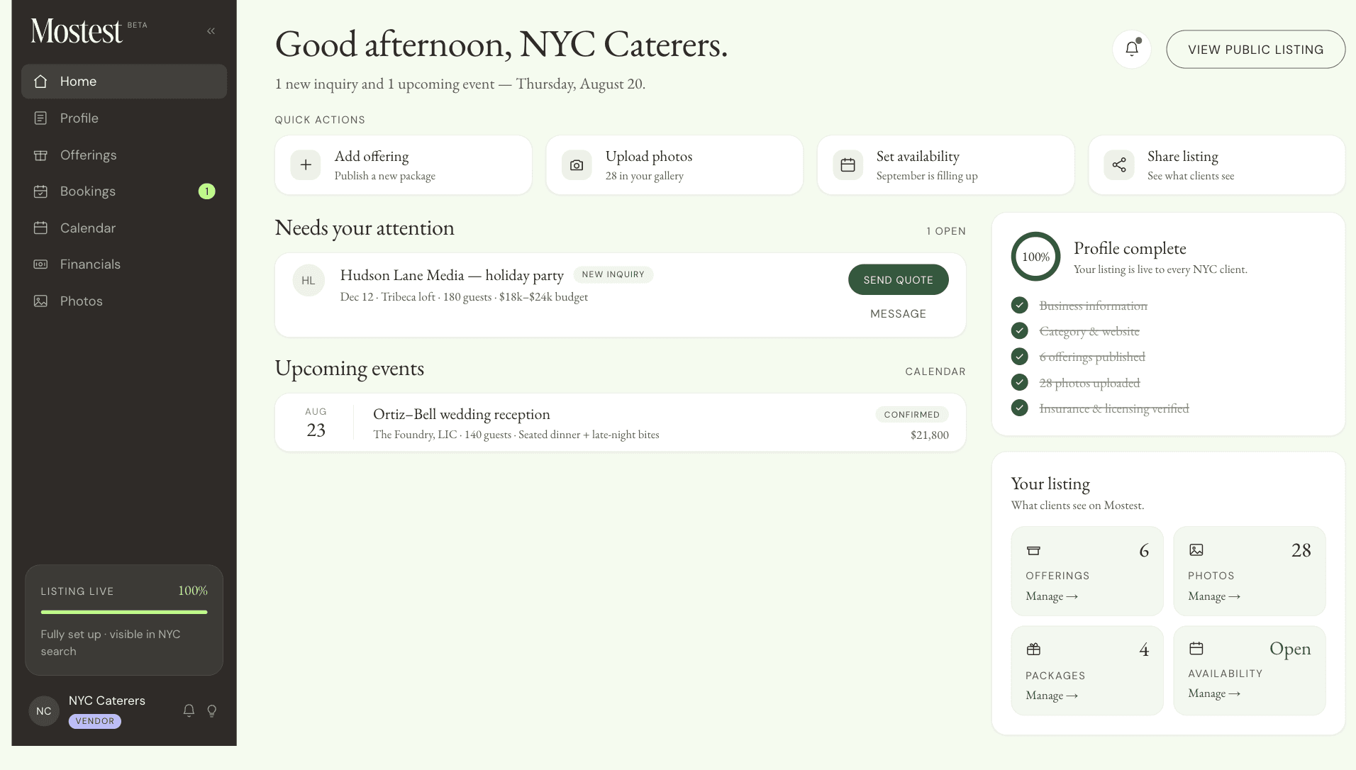The Mostest vendor dashboard